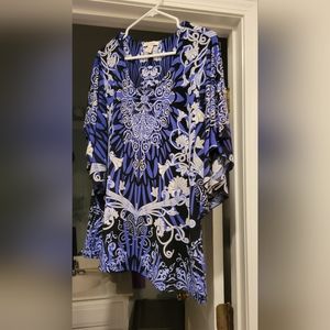 JM Collection butterfly top purple/white XL